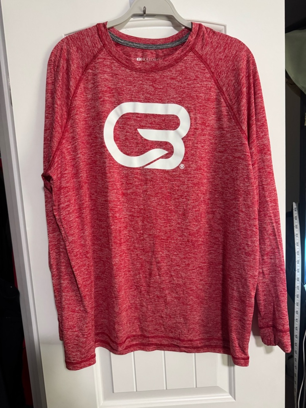 Red CYCLE BAR Heather Long Sleeve Performance Shirt with White Logo
